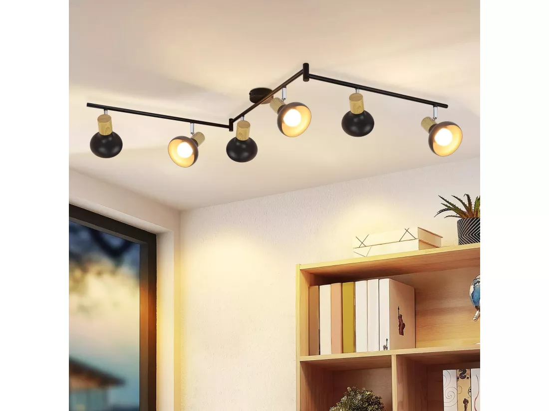 NETTLIFE Spot de plafond vintage E14 intérieur 350° orientable noir Pivotant 350° Industriel 6 flammes rond