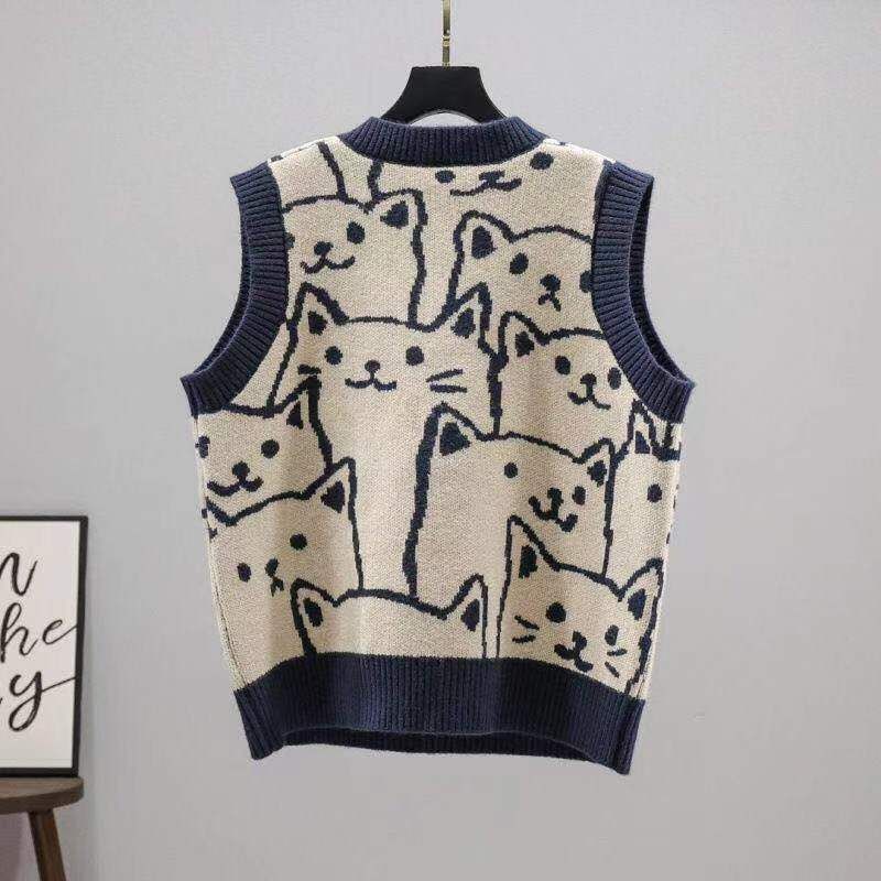 Muezz - V-hals kattenprint trui vest