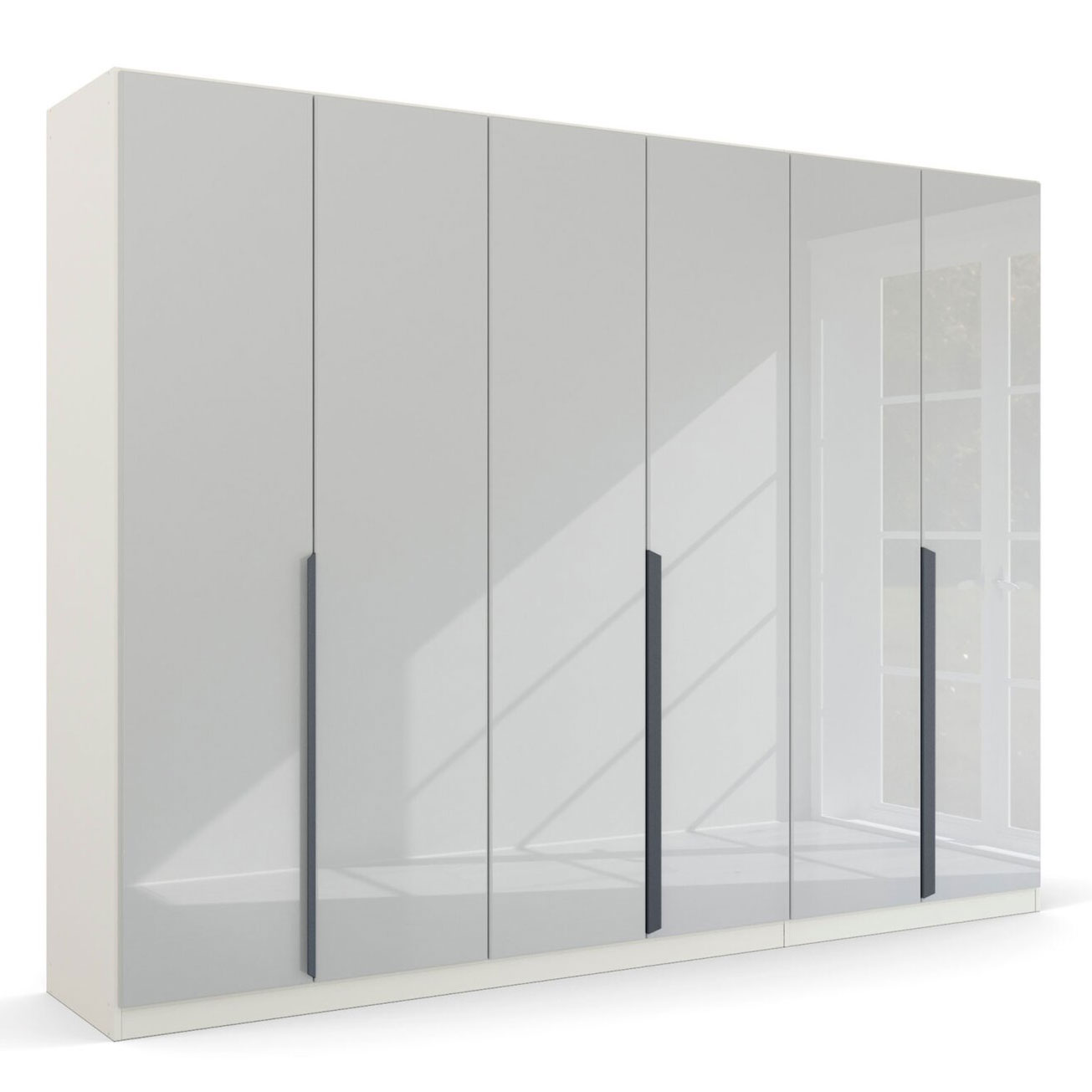 Drehtürenschrank - alpinweiß-Kristallweißglas - 6 Türen - 271 cm