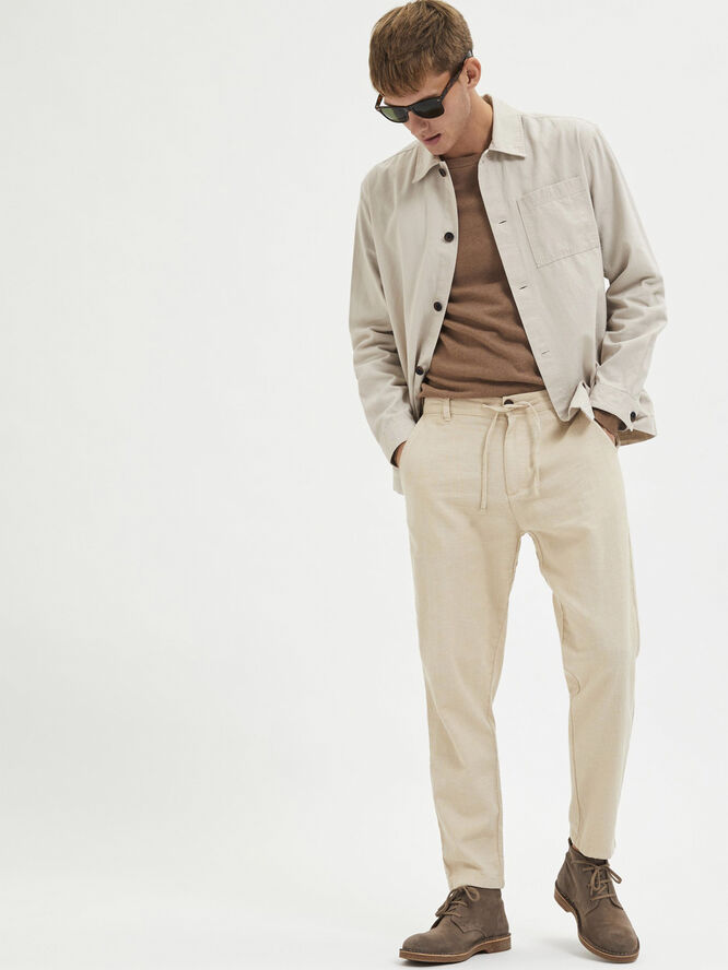 Selected Homme SLHSLIMTAPE-BRODY 172 LINEN PANTS N Incense/mixed w. oatmeal