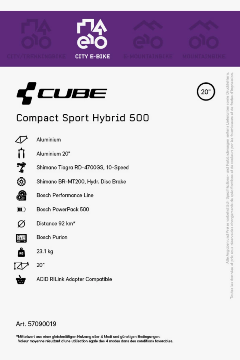 CUBE Compact Sport Hybrid 500 20 E-Bike 2023