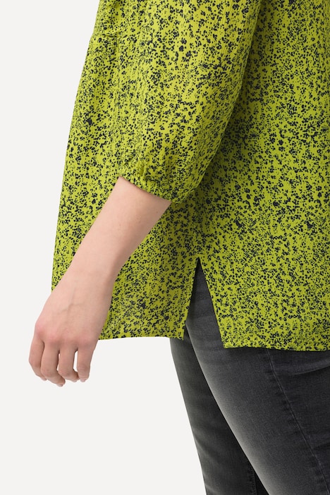 Smokbluse, Punkte, A-Linie, Rundhals, 3/4-Arm