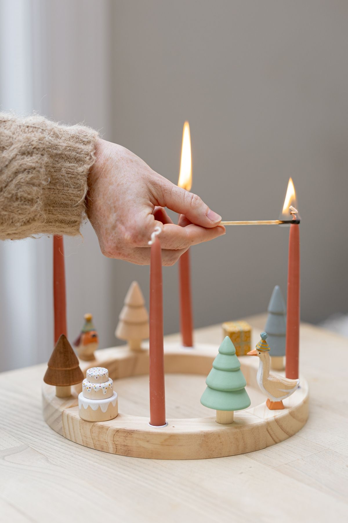 Stekers voor jaarring, Feest!, hout, set van 4