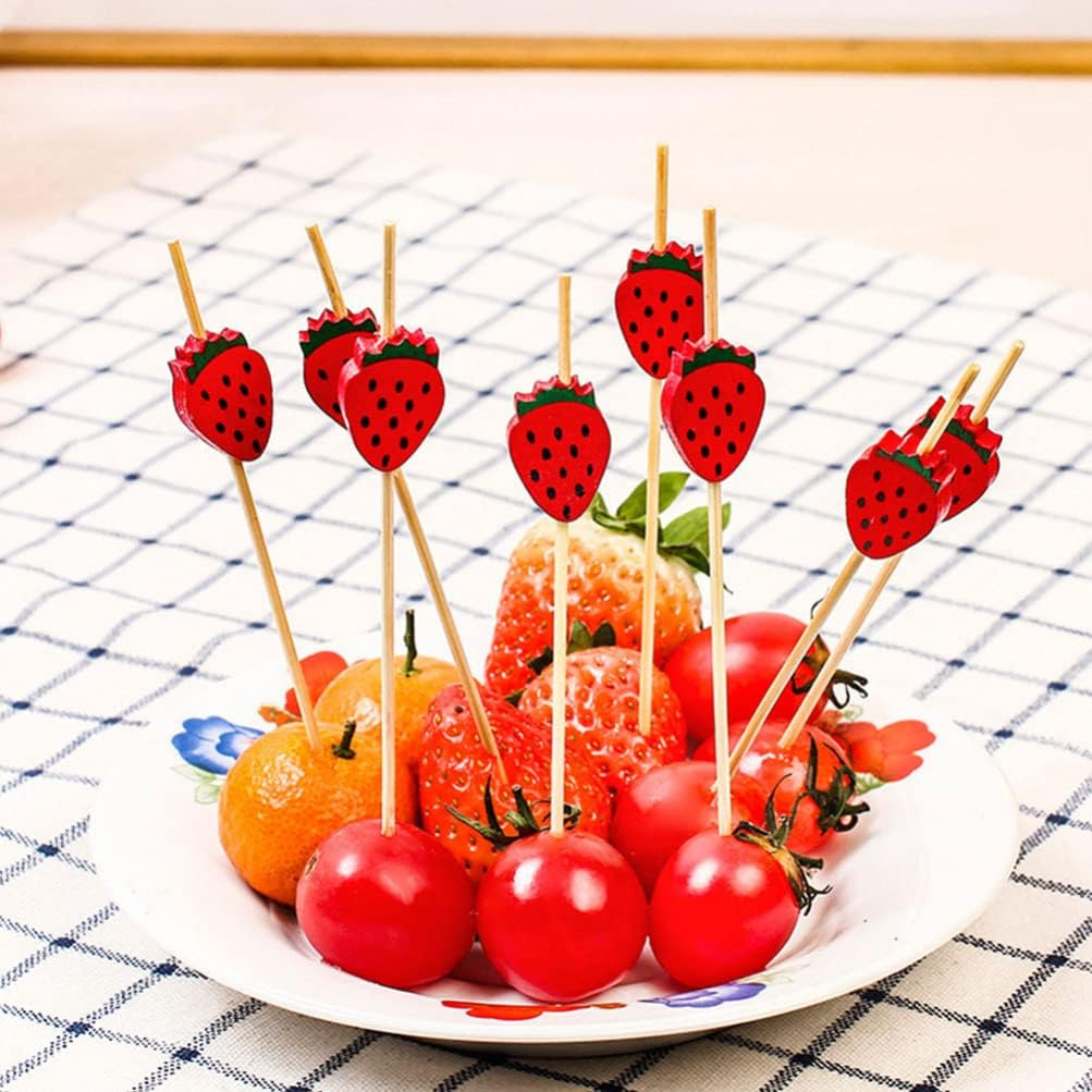 (95er Set) Cocktail Sticks Fingerfood Sommer Party Spiesse Deko Zahnstocher - Erdbeere