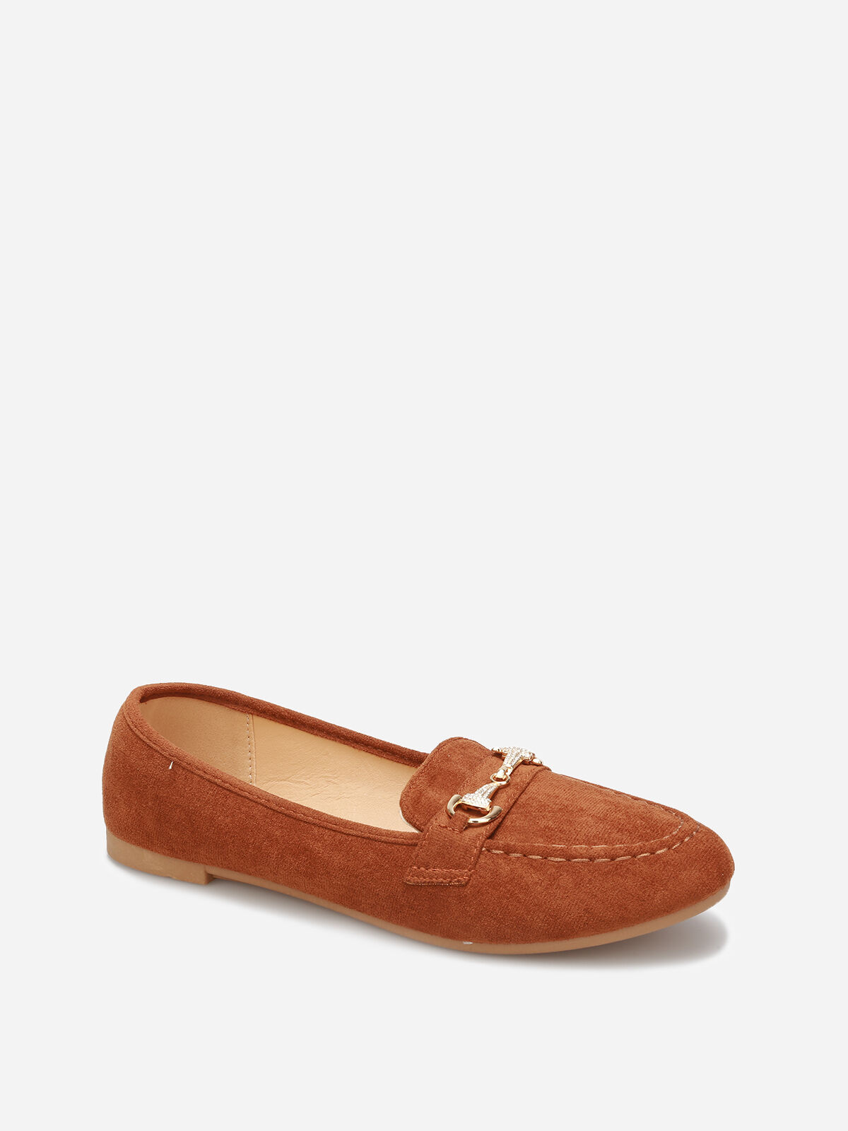 Mocassins à boucle en strass grandes tailles- Marron