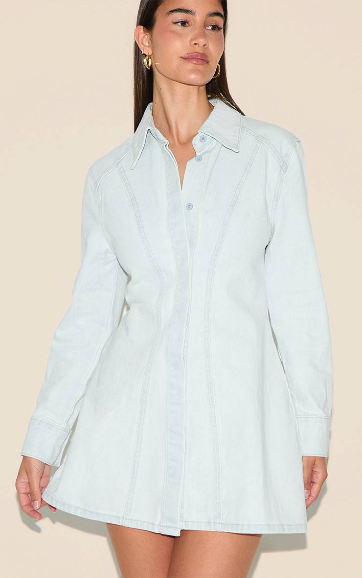 Bleu Glacé Robe Chemise En Denim À Taille Cintrée