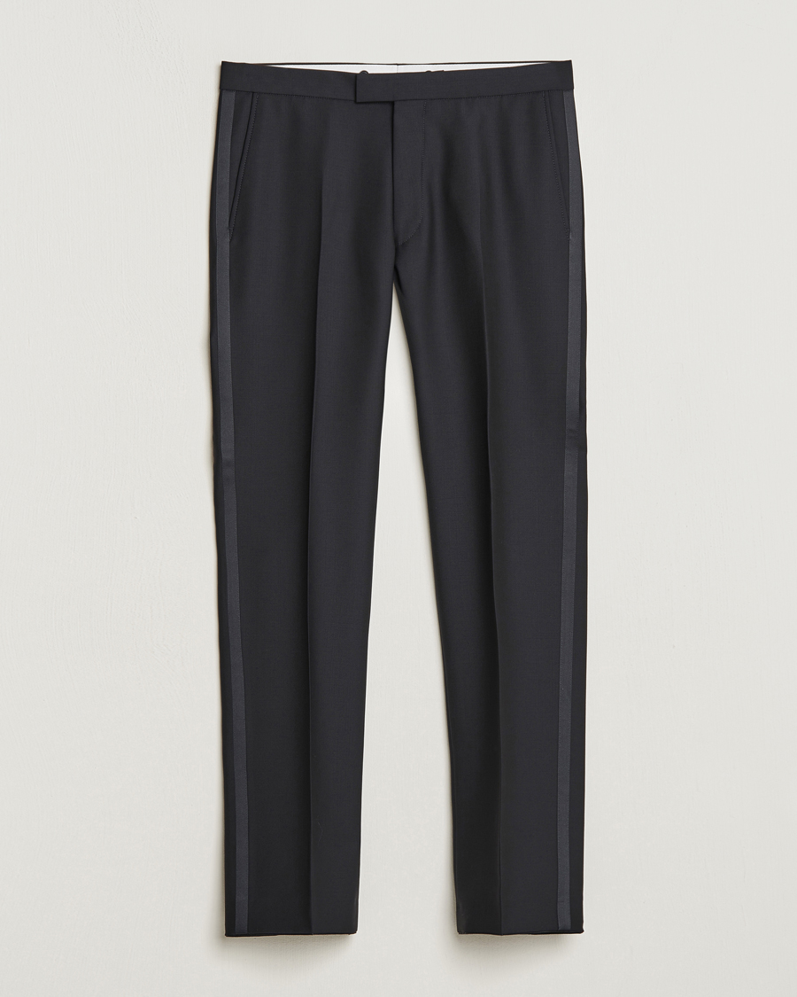 Oscar Jacobson Denz Straight Wool Tuxedo Trousers Black