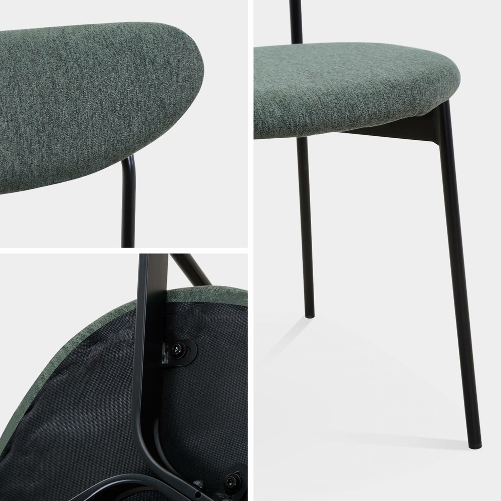 Lot de 2 chaises - arty - scandinaves et vintage. Assise et dossier vert. Pieds en acier