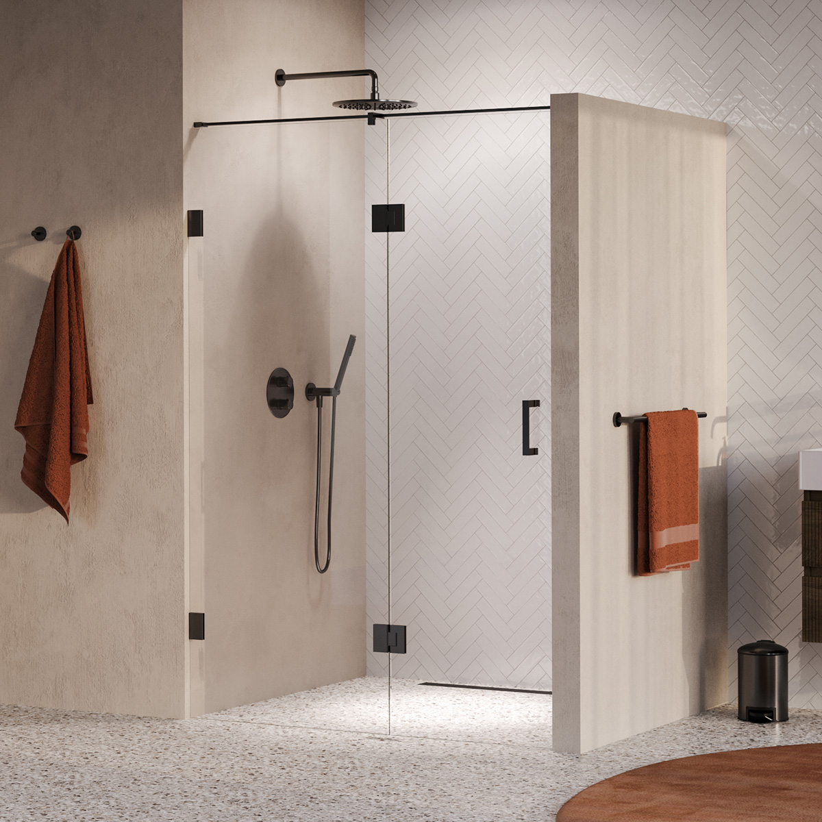 Brauer Void profielloze nisdeur 140cm met draaideur 70cm aan glas gunmetal geborsteld PVD