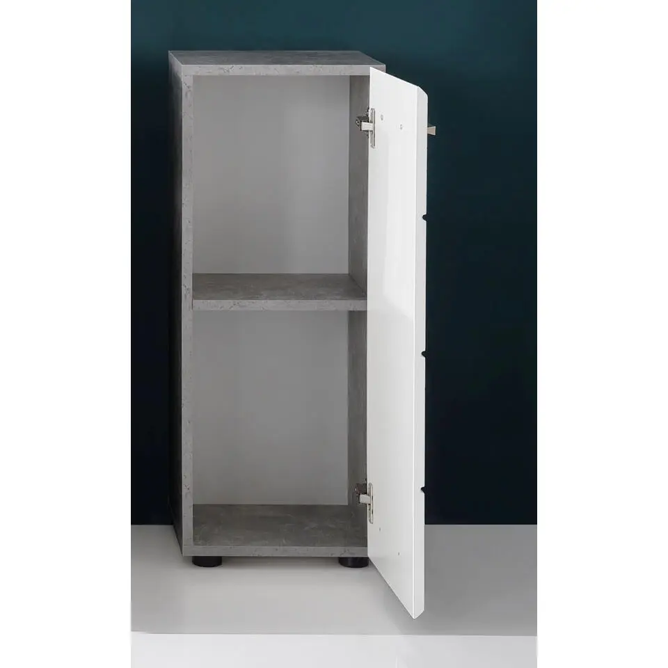 Hioshop NanoBad badkamerkast 1 deur- 1 legplank betonsteen decor- wit
