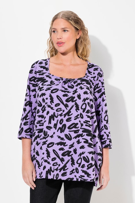 Shirt, A-Linie, Zierfalten, Carree-Ausschnitt, 3/4-Arm