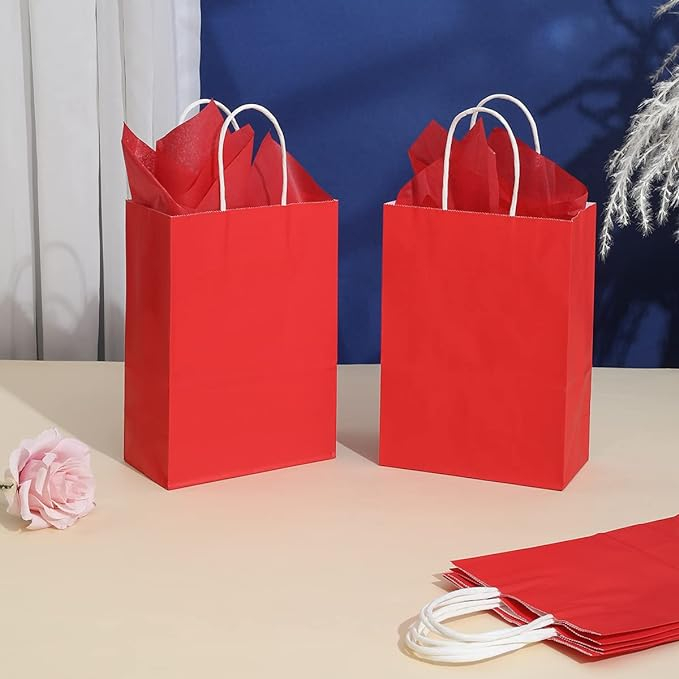 (20er Set) 33x26cm Kraftpapier Tüten Geschenktasche Candy Gift Bags Papiertüten - Rot