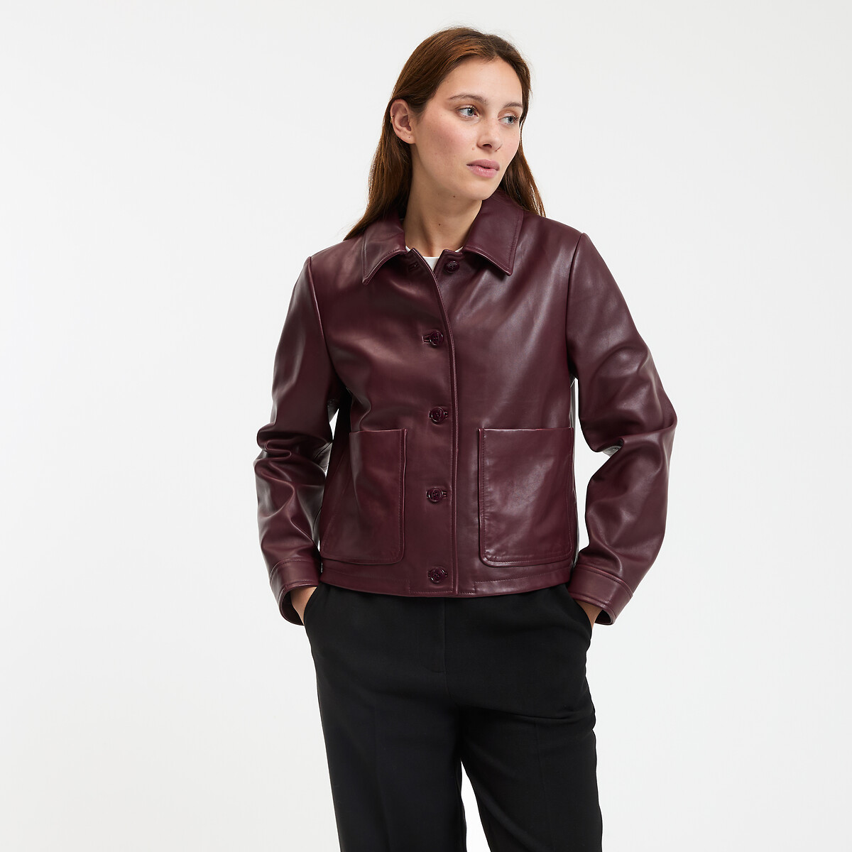 LA REDOUTE COLLECTIONS<br>Cardigã curto de couro com fecho de botão, modelo Signature ABELLE