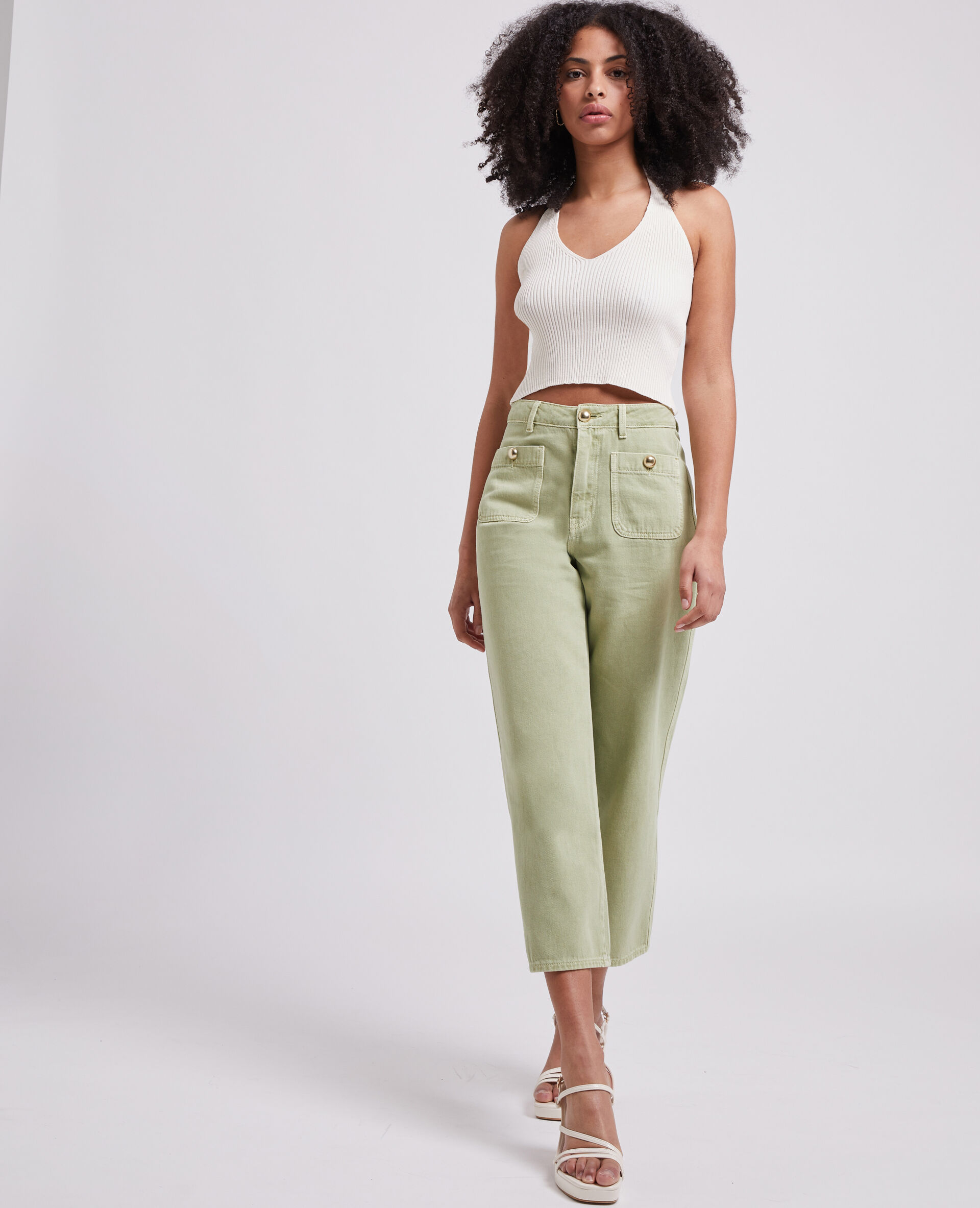 Jean wide taille haute - Vert de gris