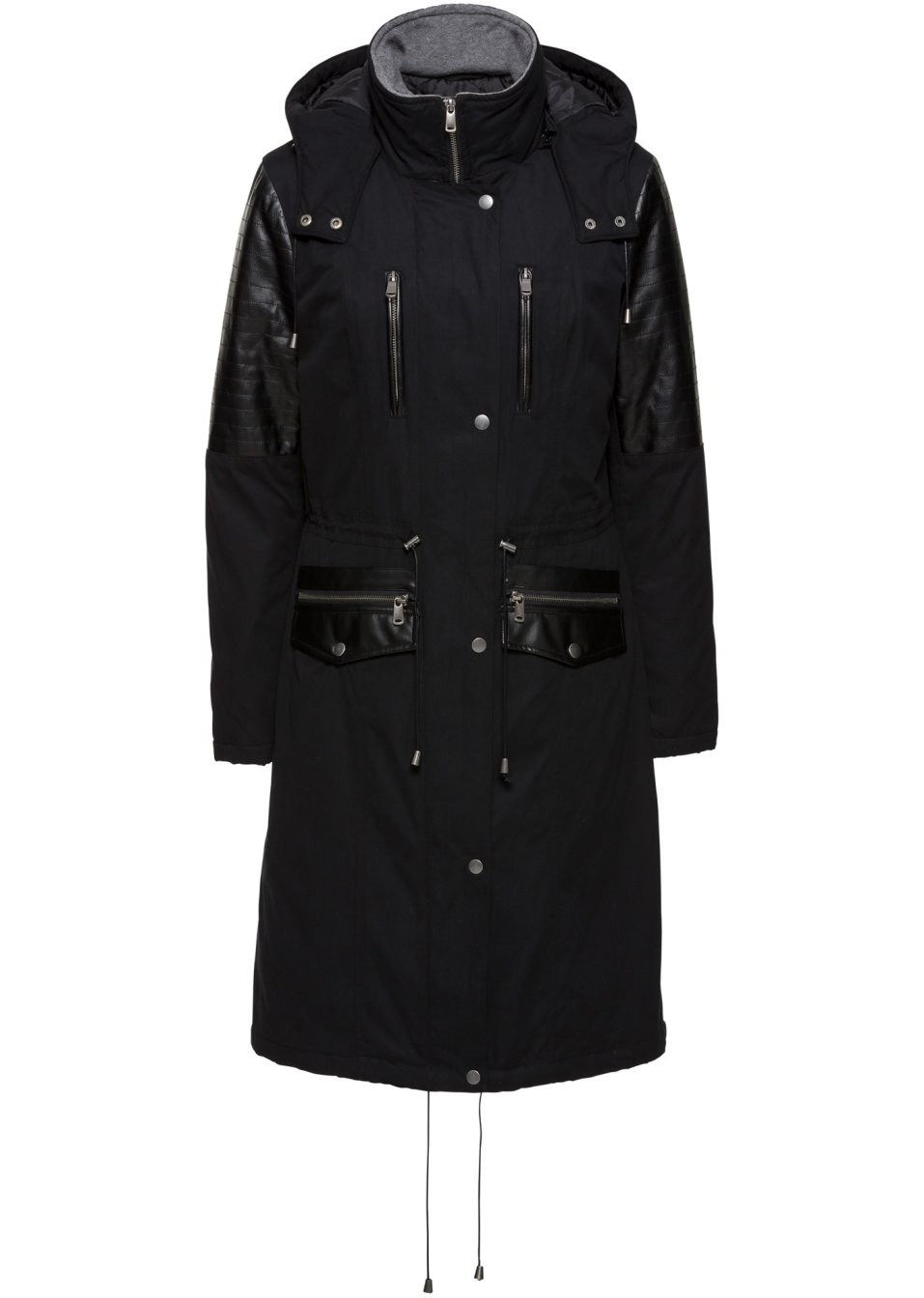 Parka longue à empiècement contrastant