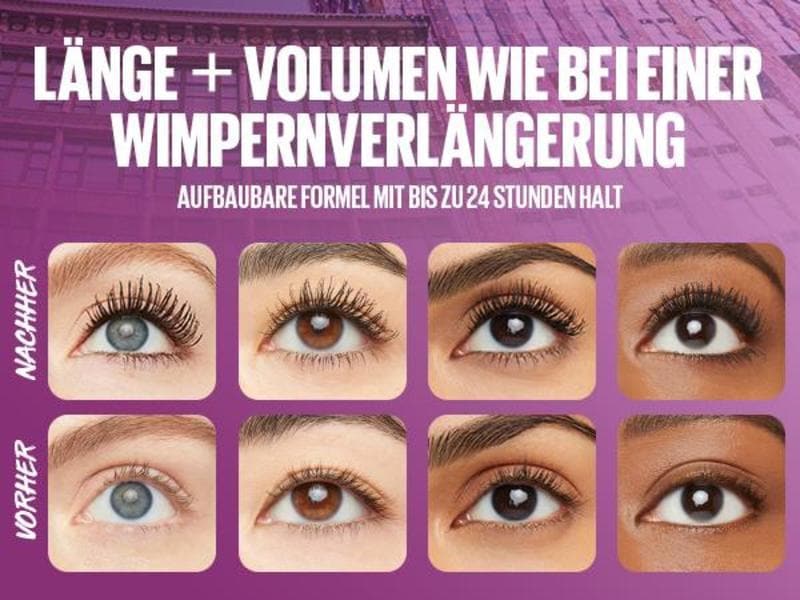 Maybelline Falsies Surreal Extensions Mascara very black Wimperntusche für  36% längere Wimpern und ein volles Volumen