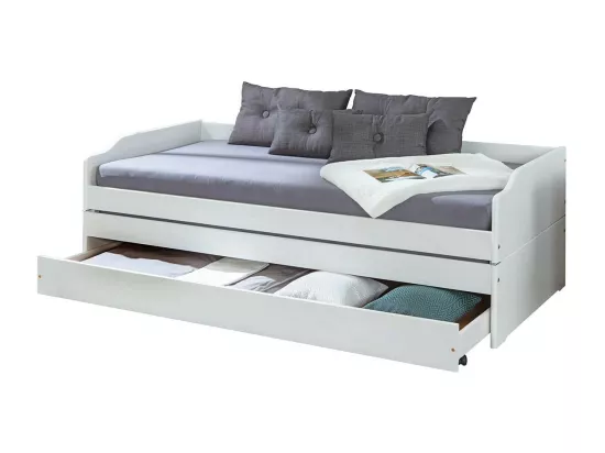 BARBARA - Lit Gigogne 3 Couchages 90x200cm Bois Massif Vernis Blanc