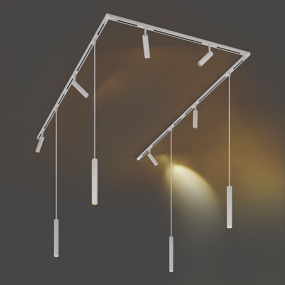 Modern railsysteem met 6 spots en 4 hanglampen wit 1-fase - Slimline Uzzy Keno