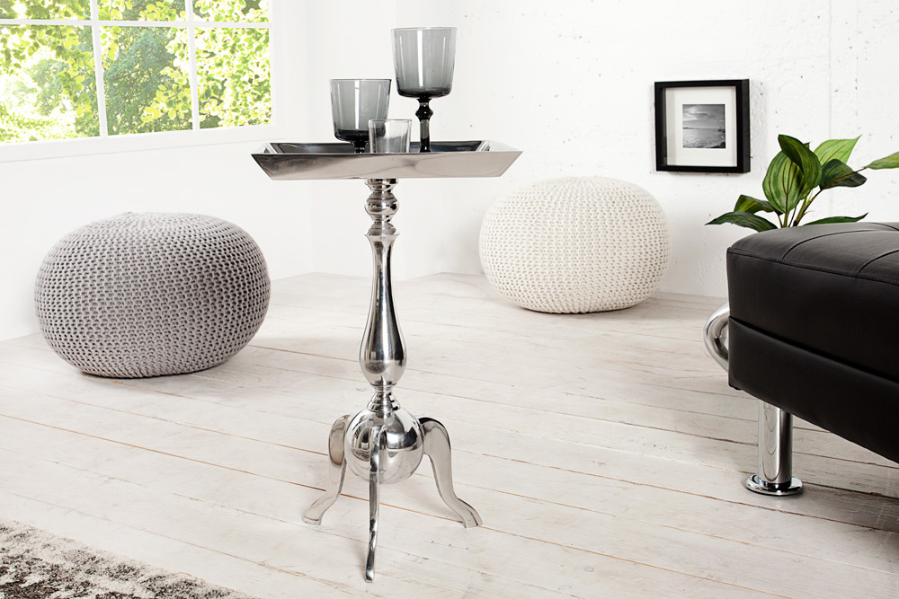 Filigraner Beistelltisch TRAYFUL 55cm silber Aluminium Tablett-Tisch