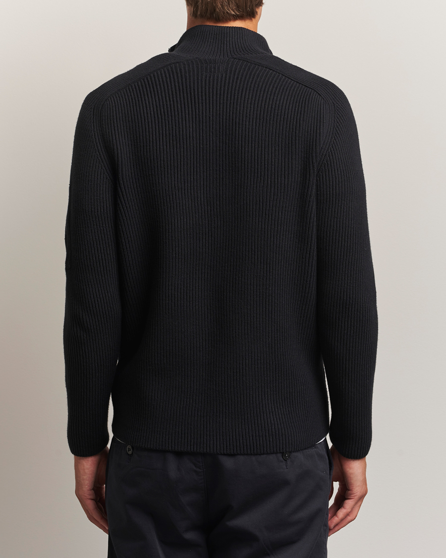 C.P. Company Full Rib Knitted Cotton Half Button Black
