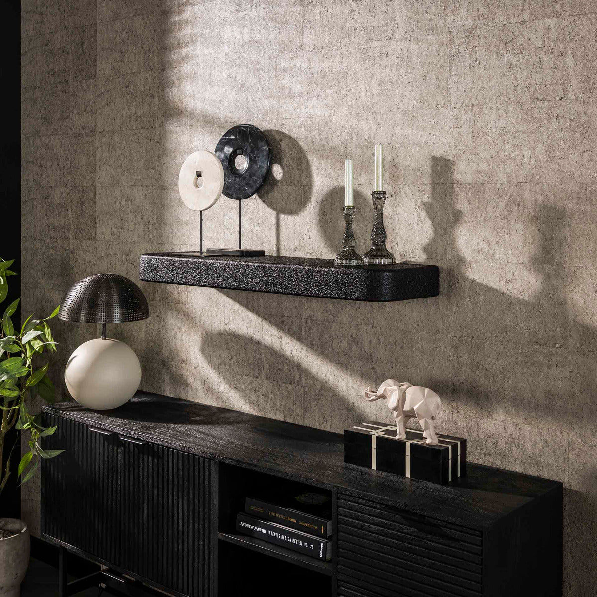 Fraaai - Sani wandplank - 100 cm - metallic - zwart