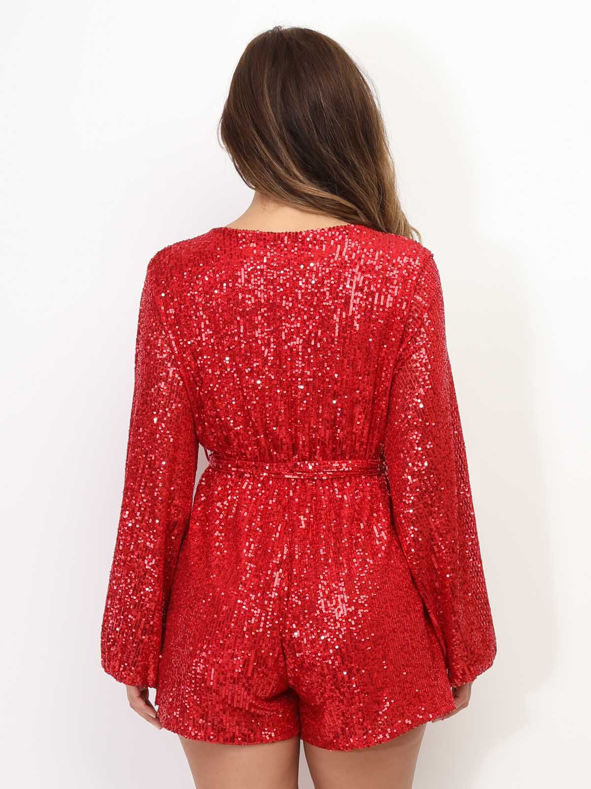 Combi-short cache-cœur à sequins- Rouge