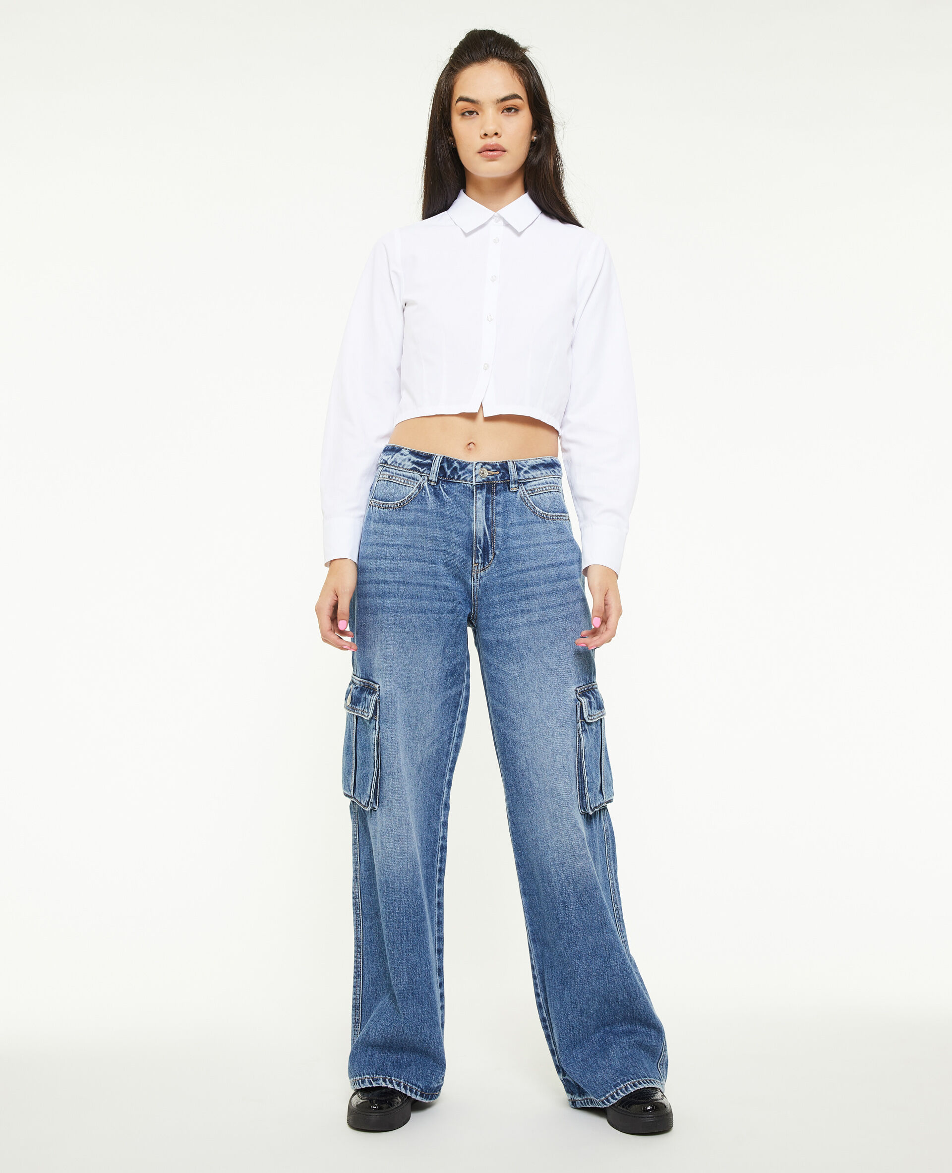 Jean cargo large - Bleu