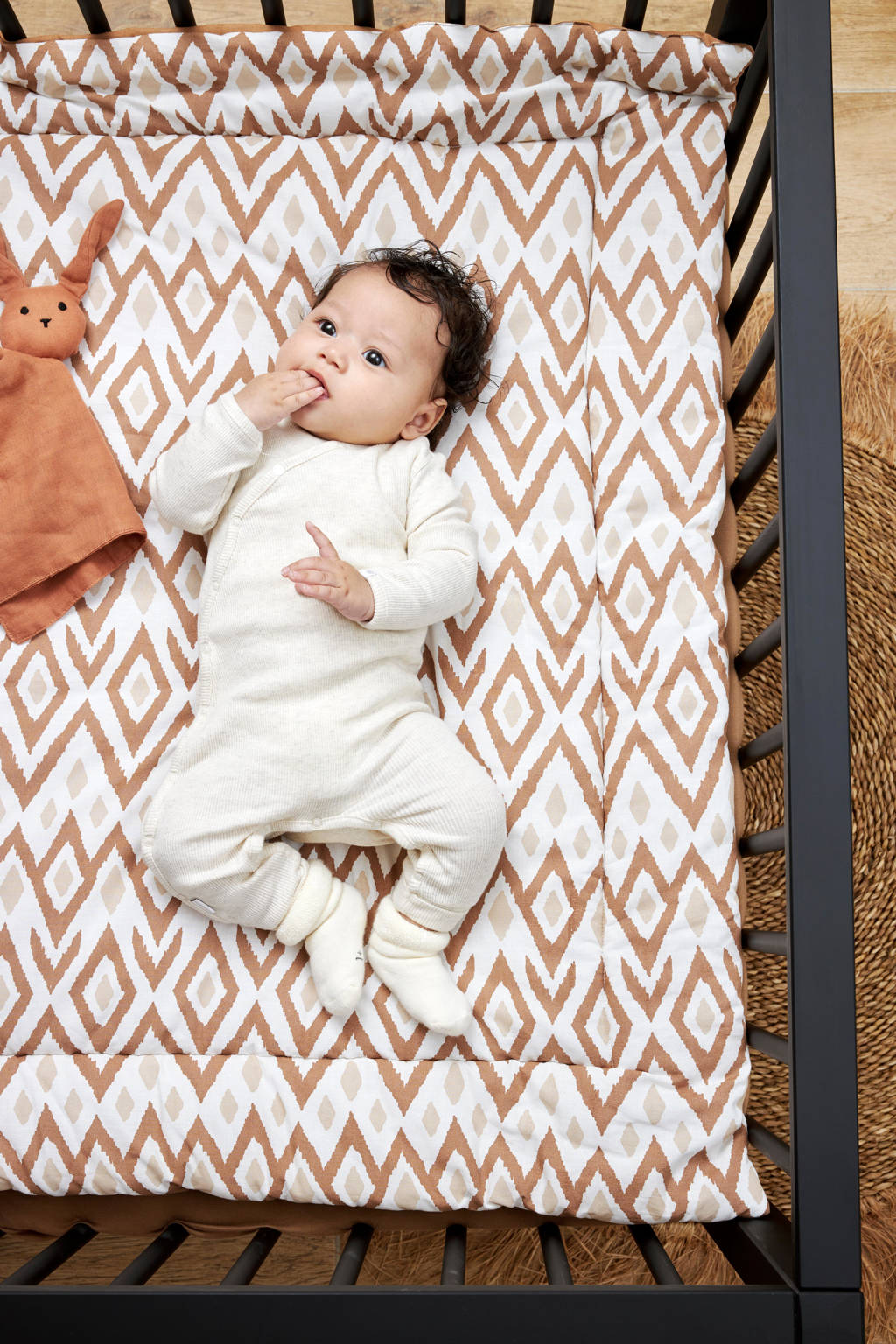 reversible boxkleed Ikat/Uni 80x100 cm Sand/Toffee