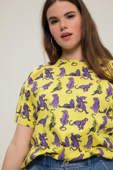 T-Shirt, oversized, Tiger Print, Rundhals, Halbarm