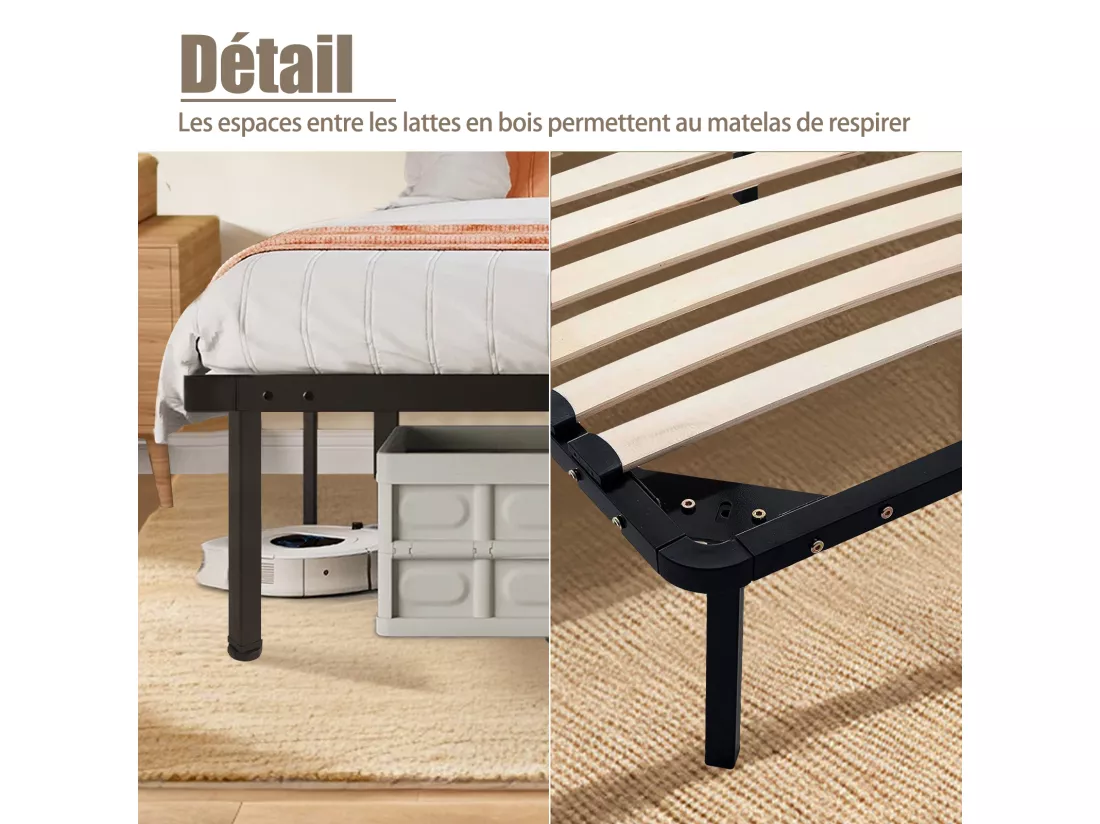 Sommier 140x200cm avec 7 Pieds - Sommiers à Lattes en Bois - 2x14 Lattes