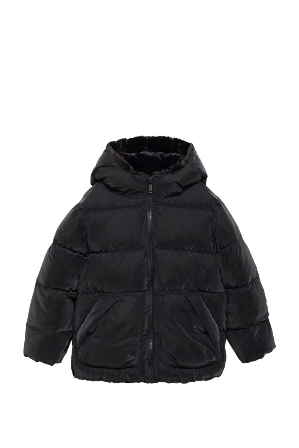 Mango Kids gewatteerde winterjas zwart