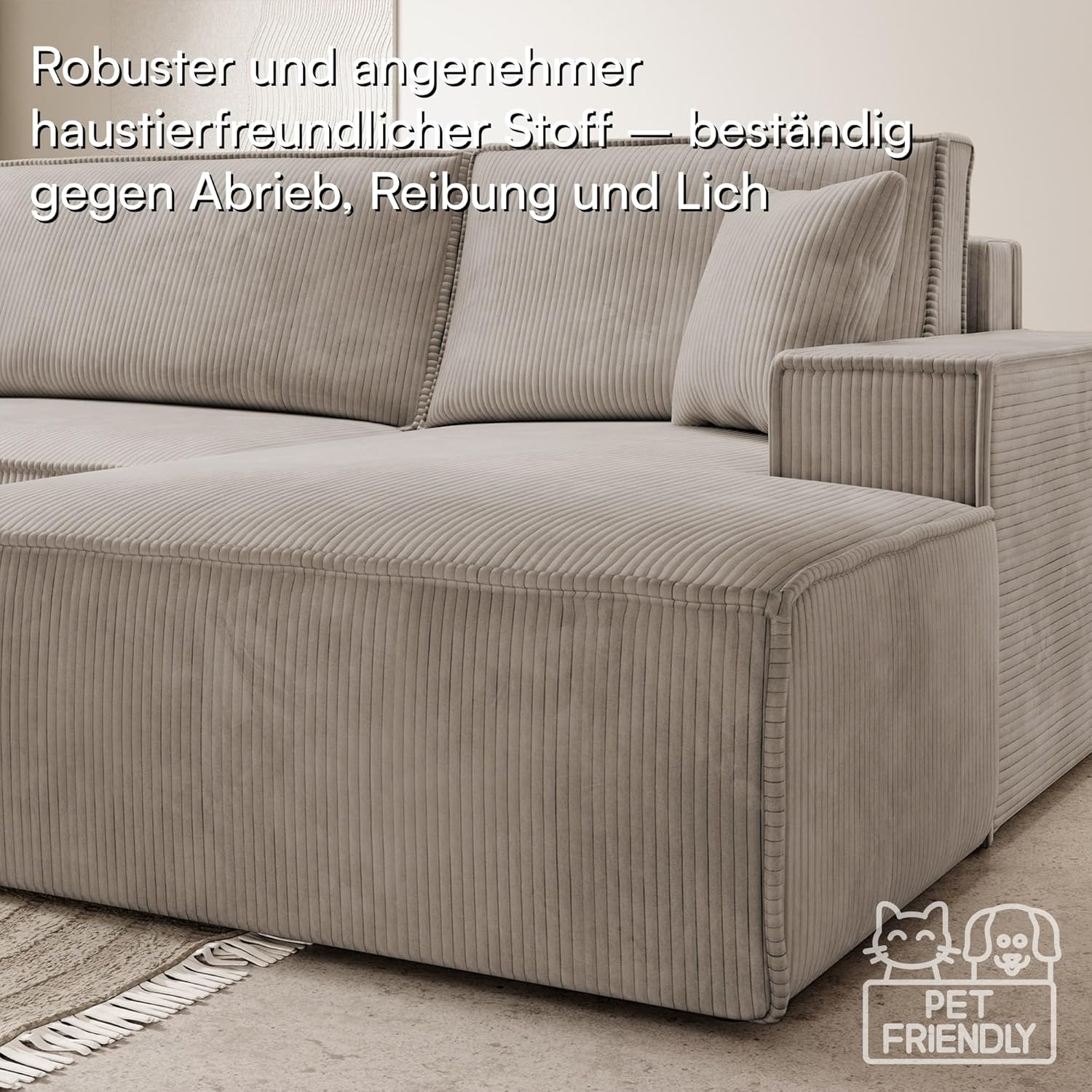 Selsey Sofa Ecksofa Eckcouch Schlafsofa Couch Mit Stauraum Schlaffunktion Pflegeleicht Polyurethanschaum L Form Rechts Farese Beige Cordoptik
