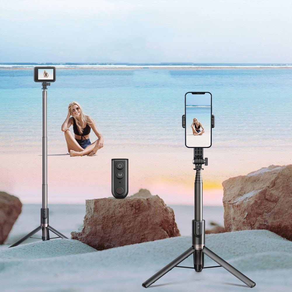 (130cm) 360° Grad Selfie Stick Tripod Dreibein Stativ Halterung mit Bluetooth Fernauslöser für Smartphone und GoPro (mit Adapter) - Schwarz