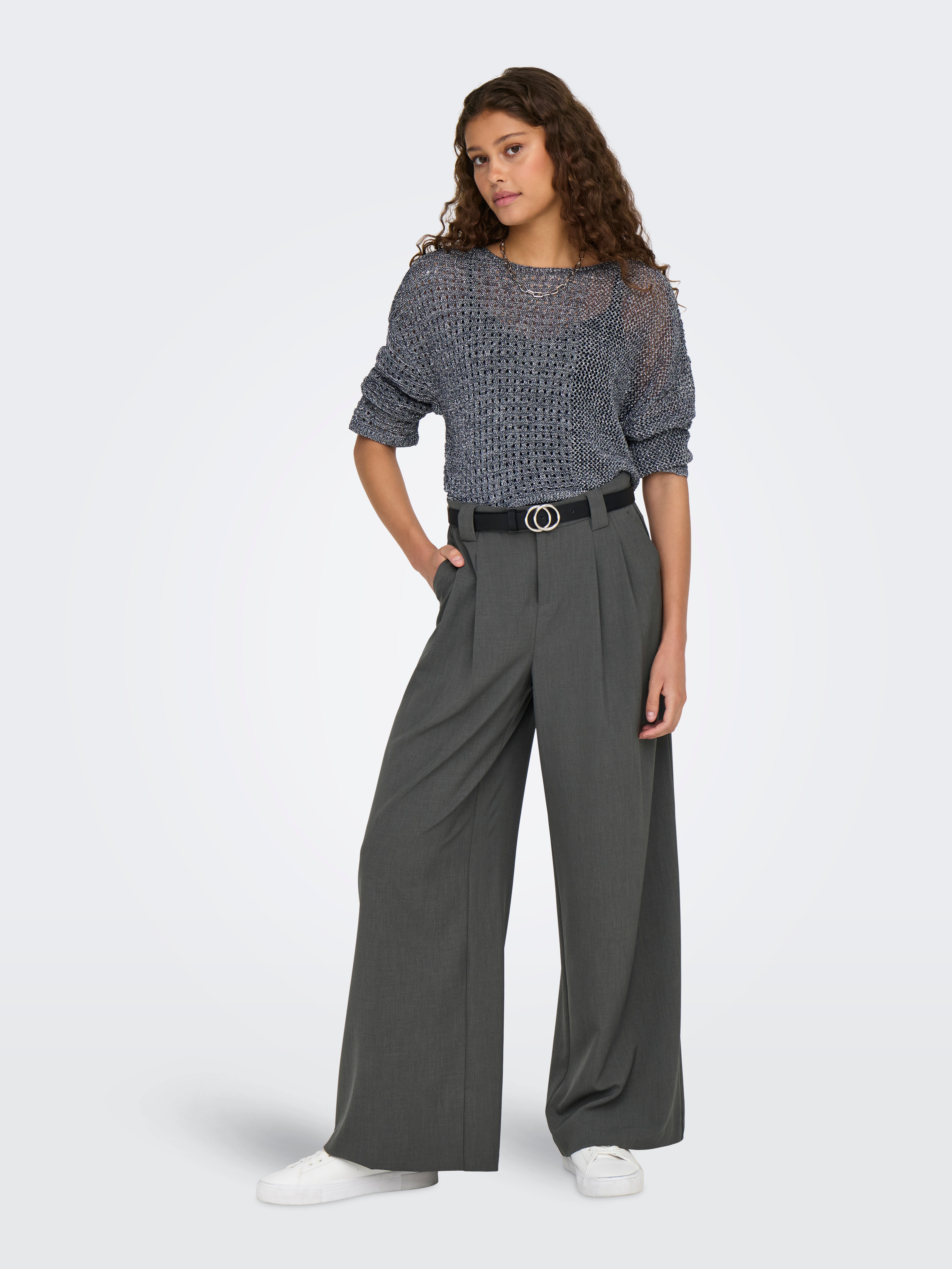 ONLSVEA Mittlere Taille Weiter Beinschnitt Hose mit weitem Beinschnitt Dark Grey Melange