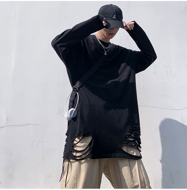 Whyessa - Versleten oversized top met lange mouwen