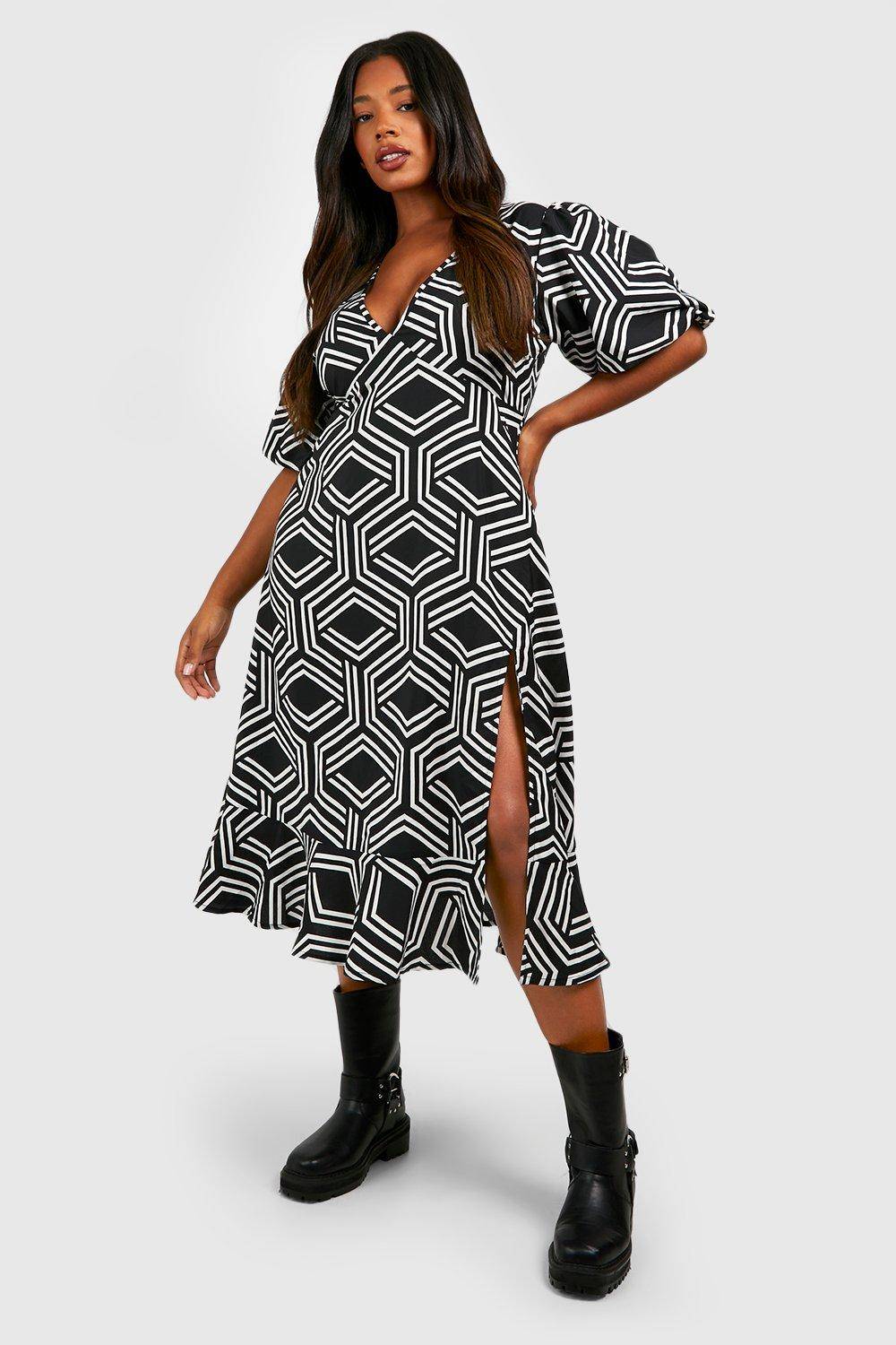 boohoo Robe Midi Smock à Imprimé Mono Plus