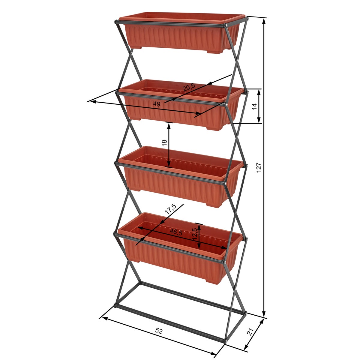 tectake verticale tuinbak met 4 plantenbakken 52 x 21 x 127 cm