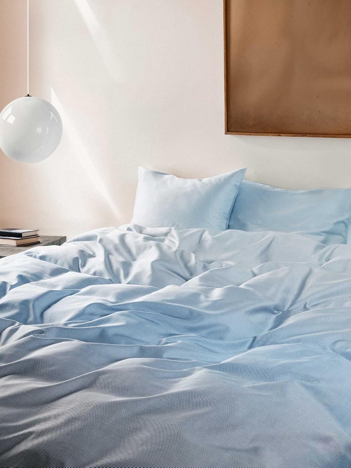 MARC O'POLO Bettwäsche Jorn Calm Blue, 135x200 + 1x 80x80 cm - 100% Bio-Baumwollsatin 215TC - Streifen