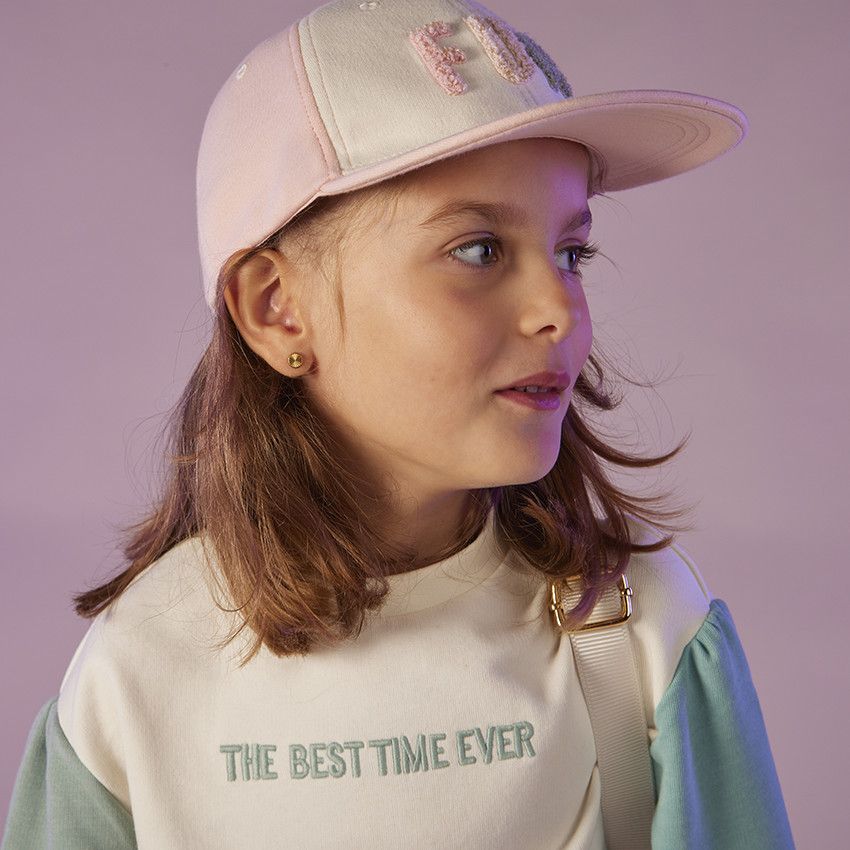 Sweat effet color block avec broderie pour fille - Bleu moyen