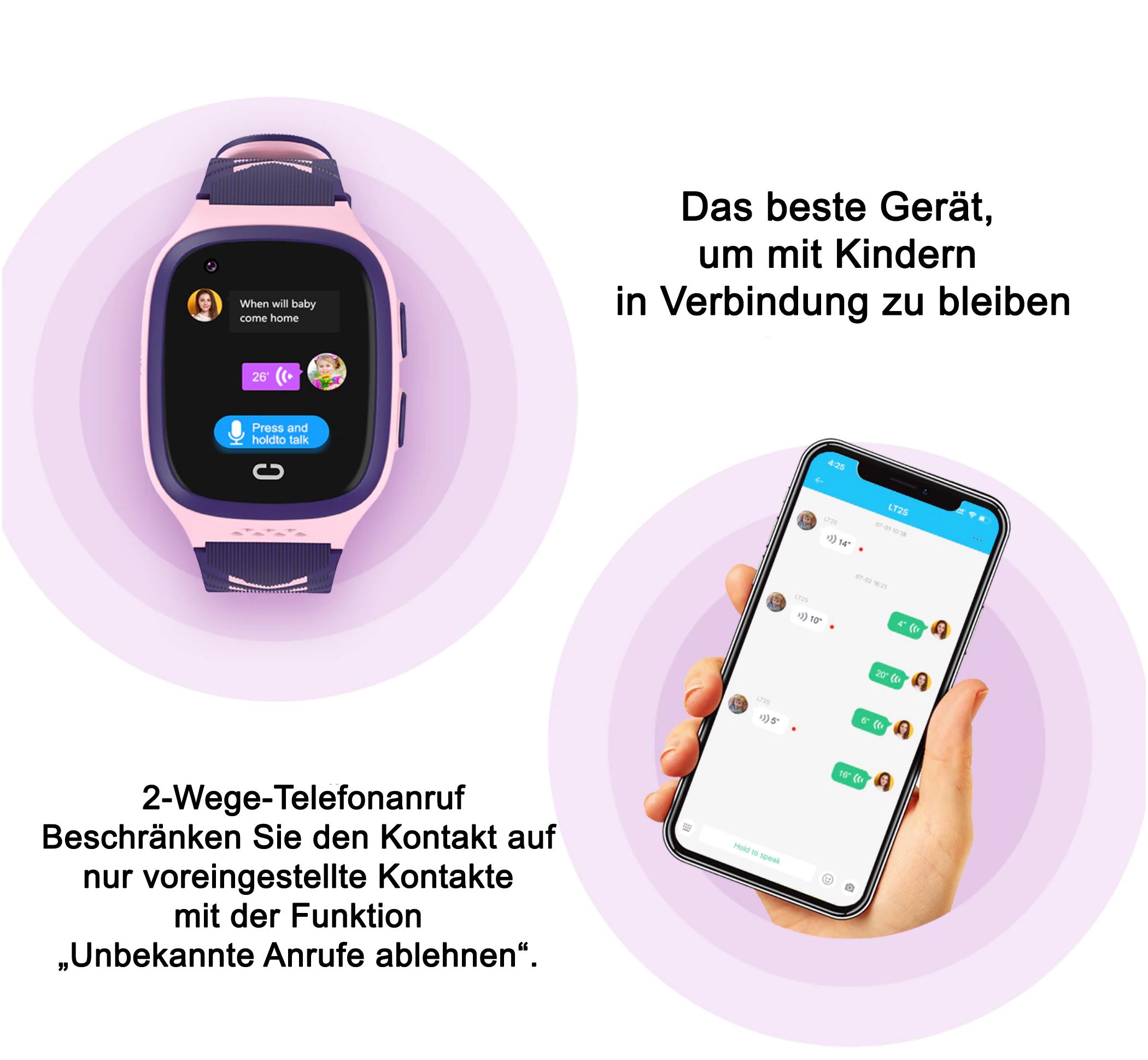 TPFNet Smart Watch für Kinder - IP67 - Silikon Armband - Android & IOS - Rosa