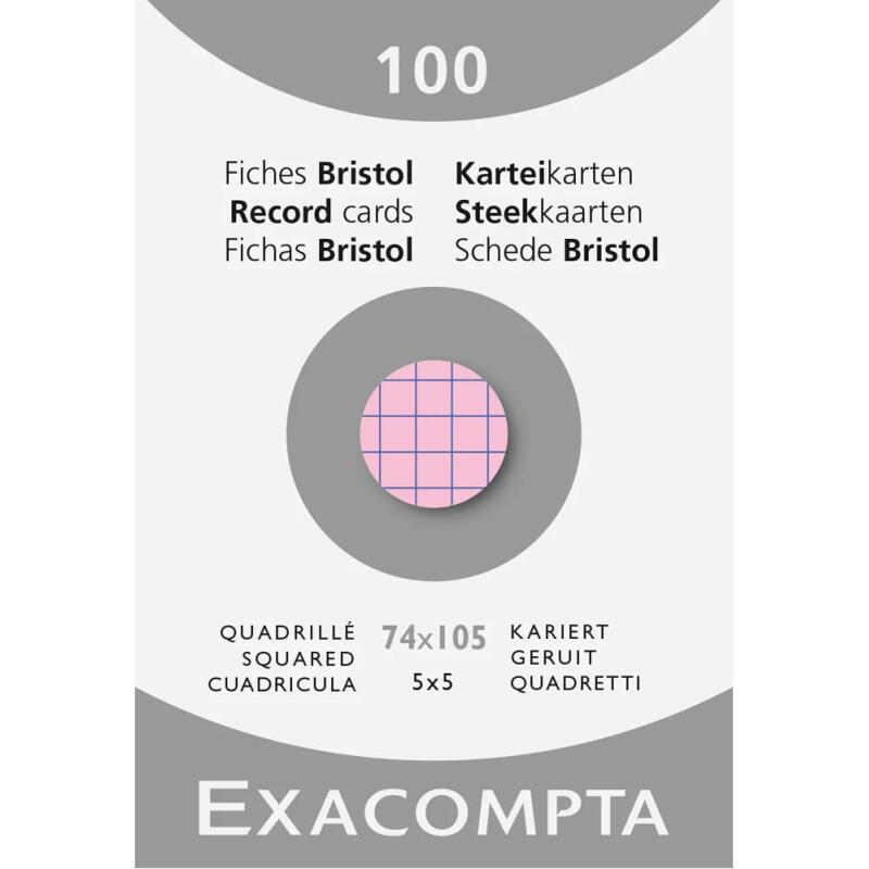 Étui de 100 fiches - bristol quadrillé 5x5 non perforé 74x105mm - Rose