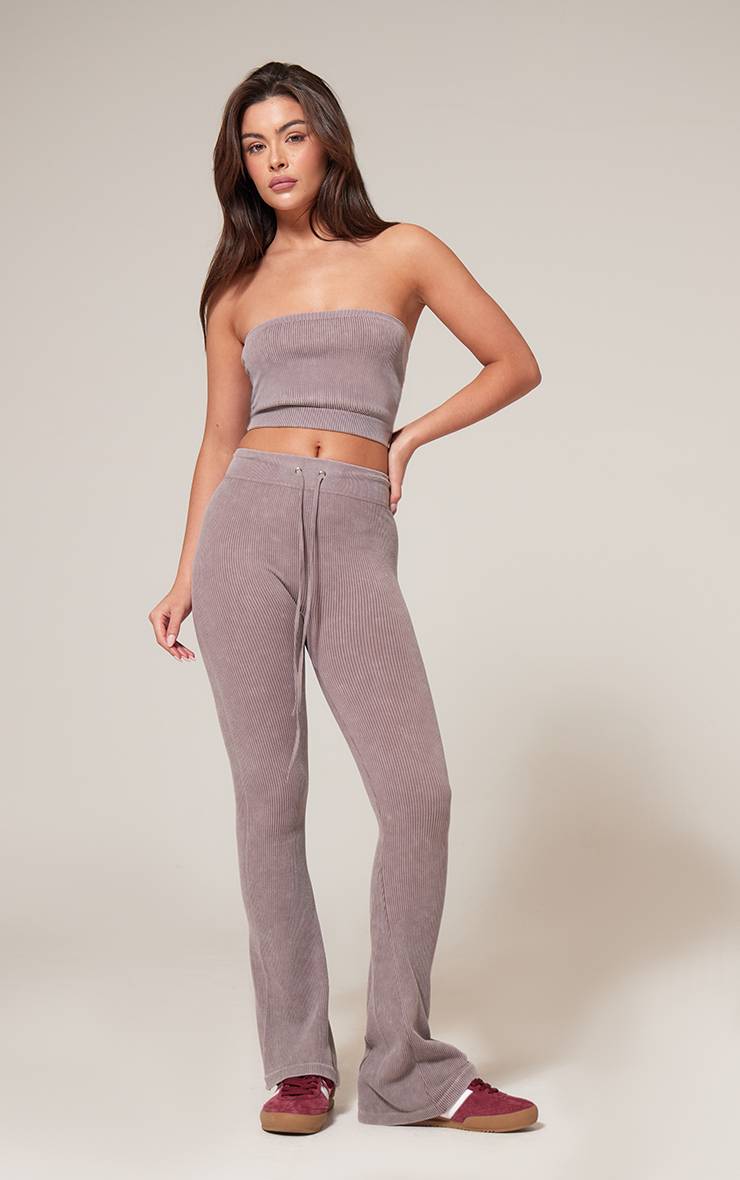 Moka Top Court Bandeau Côtelé Contour Taupe Délavé