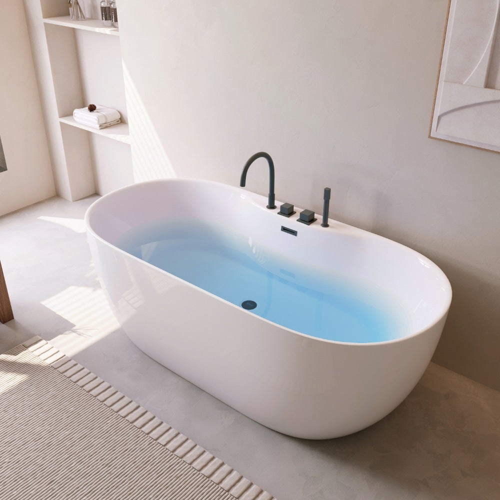 Home Deluxe - vrijstaand bad - LENI - Wit, met zwarte fittingen - Afmetingen: ca. 170 x 80 x 58 cm - Inhoud: 235 liter, incl. overloopbeveiliging, sifon en afvoerplug | Spa, voor 2 personen