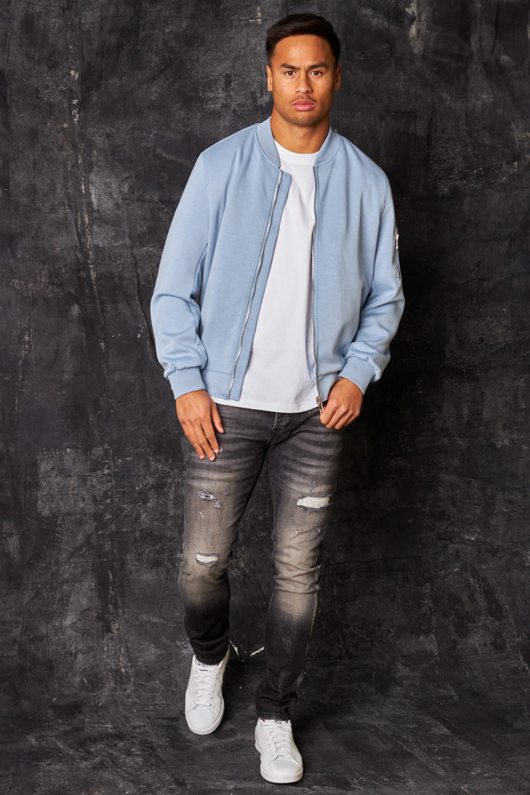 Bomber en suédine bleu clair