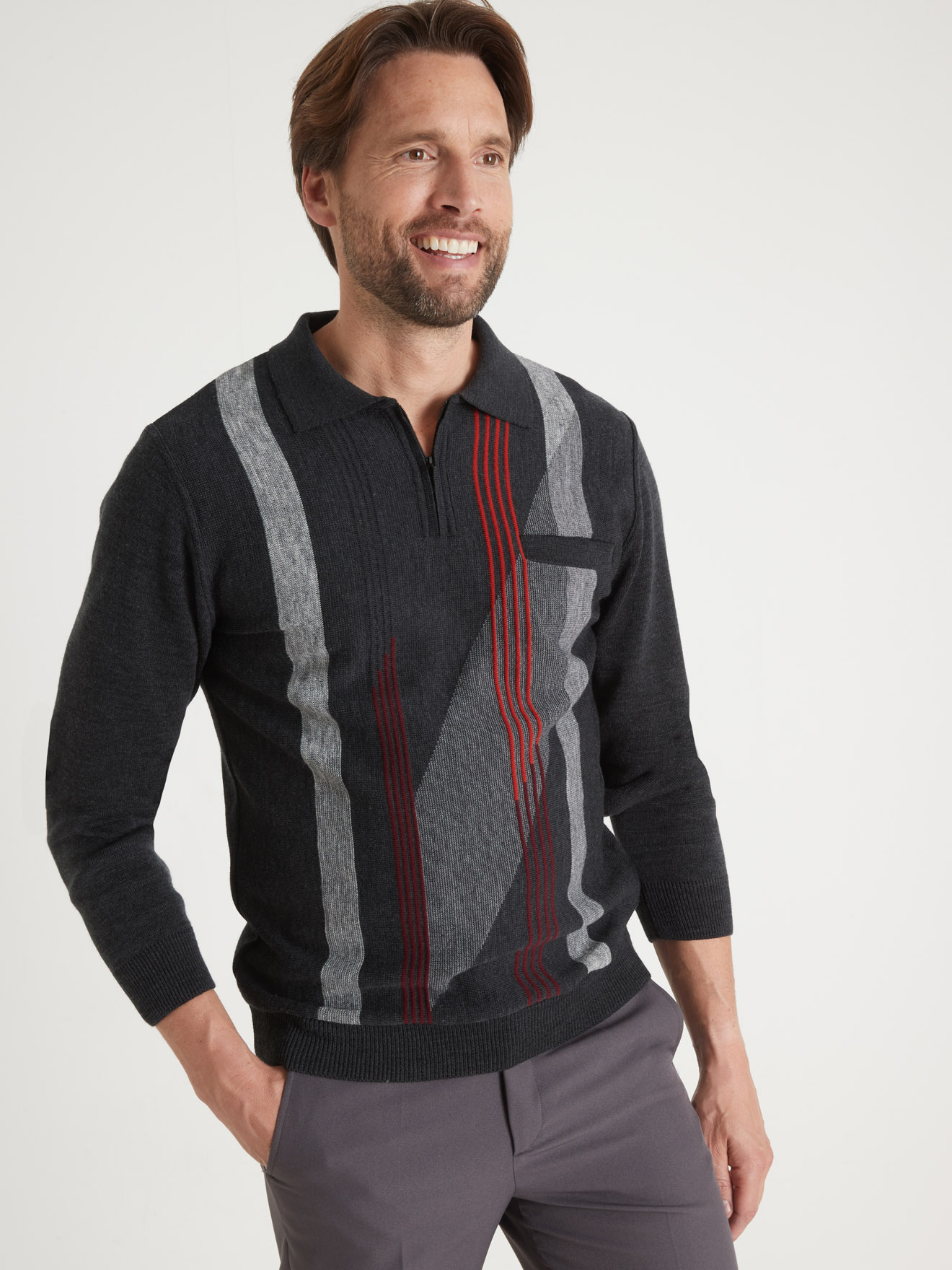 Pull col polo zippé 30% laine