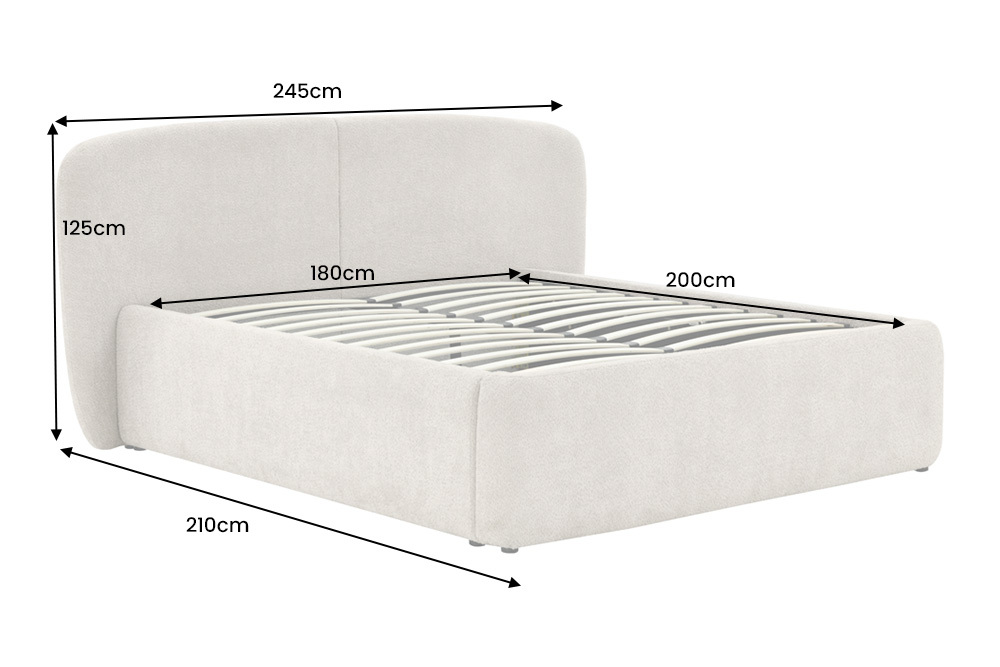 Modernes Boxbett ART DECO 180x200cm greige Bouclé mit Stauraum und Lattenrost