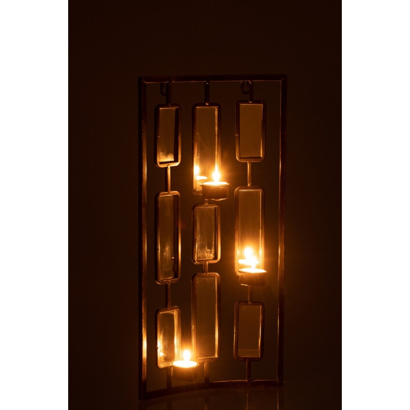 Décoration avec miroir et photophore en métal gris 25x4x52cm