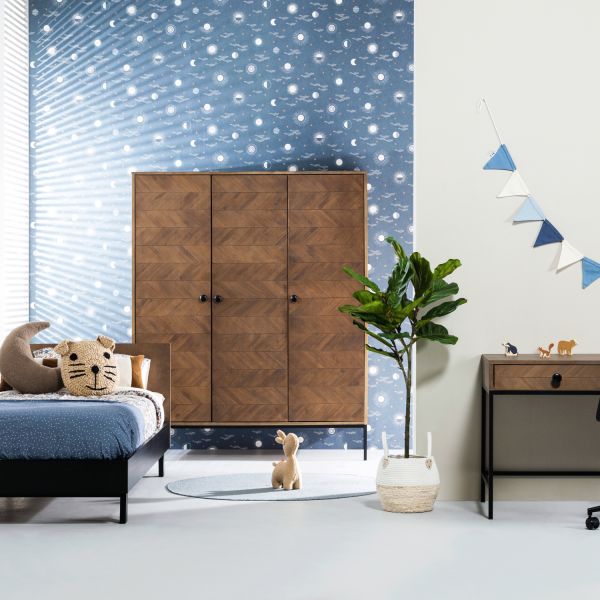 Europe Baby Beau Kinderkamer Walnoot Incl. Metalen Onderstel | Bed 90 x 200 cm   Bureau