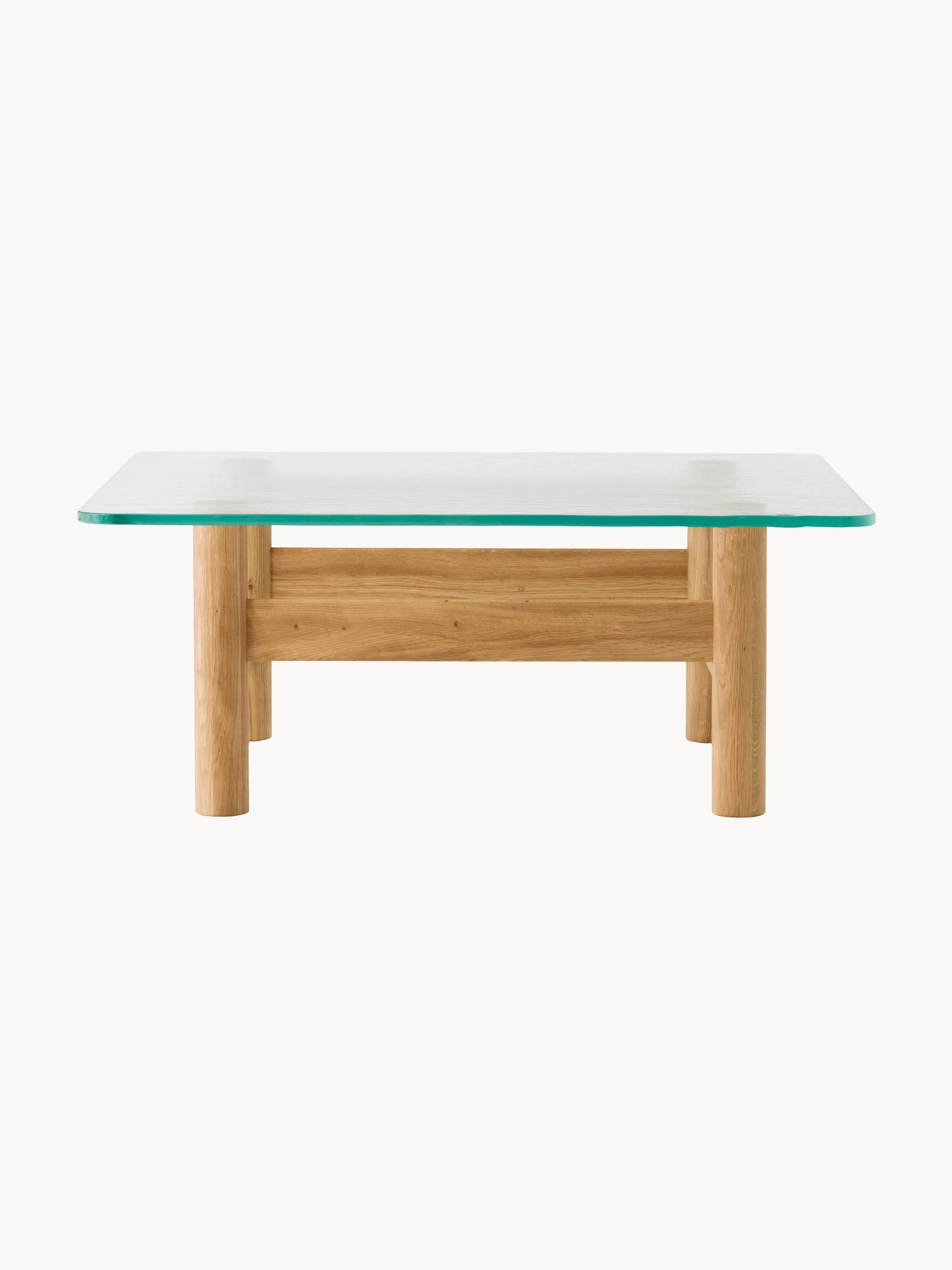 Salontafel Brasilia van eikenhout met glazen tafelblad