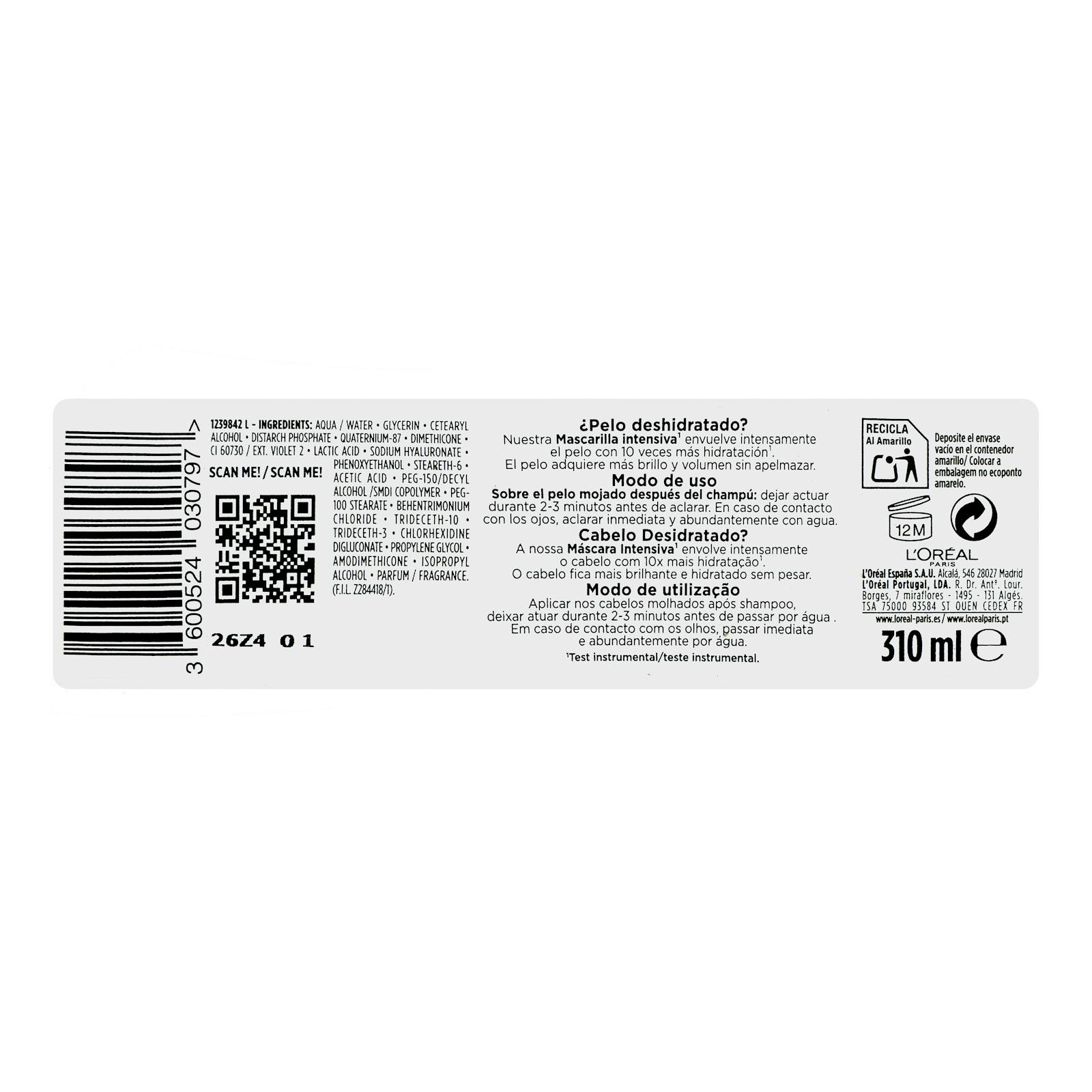 Masque à l'acide hyaluronique Elvive Hydra pour cheveux déshydratés
